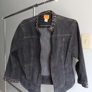 Womens Black Jacket Denim Silver Stud